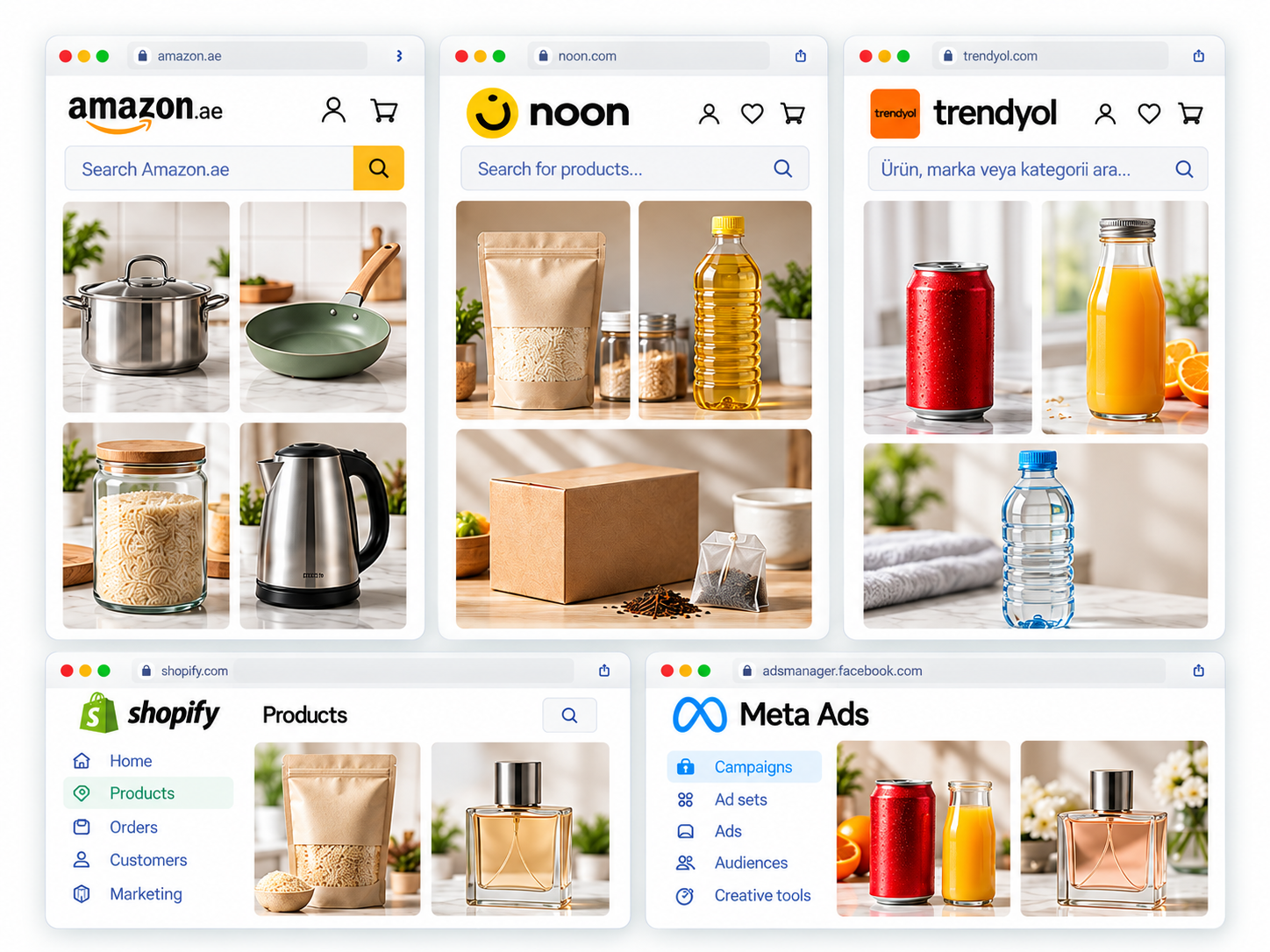 Amazon, noon, Trendyol, Shopify and Meta Ads
